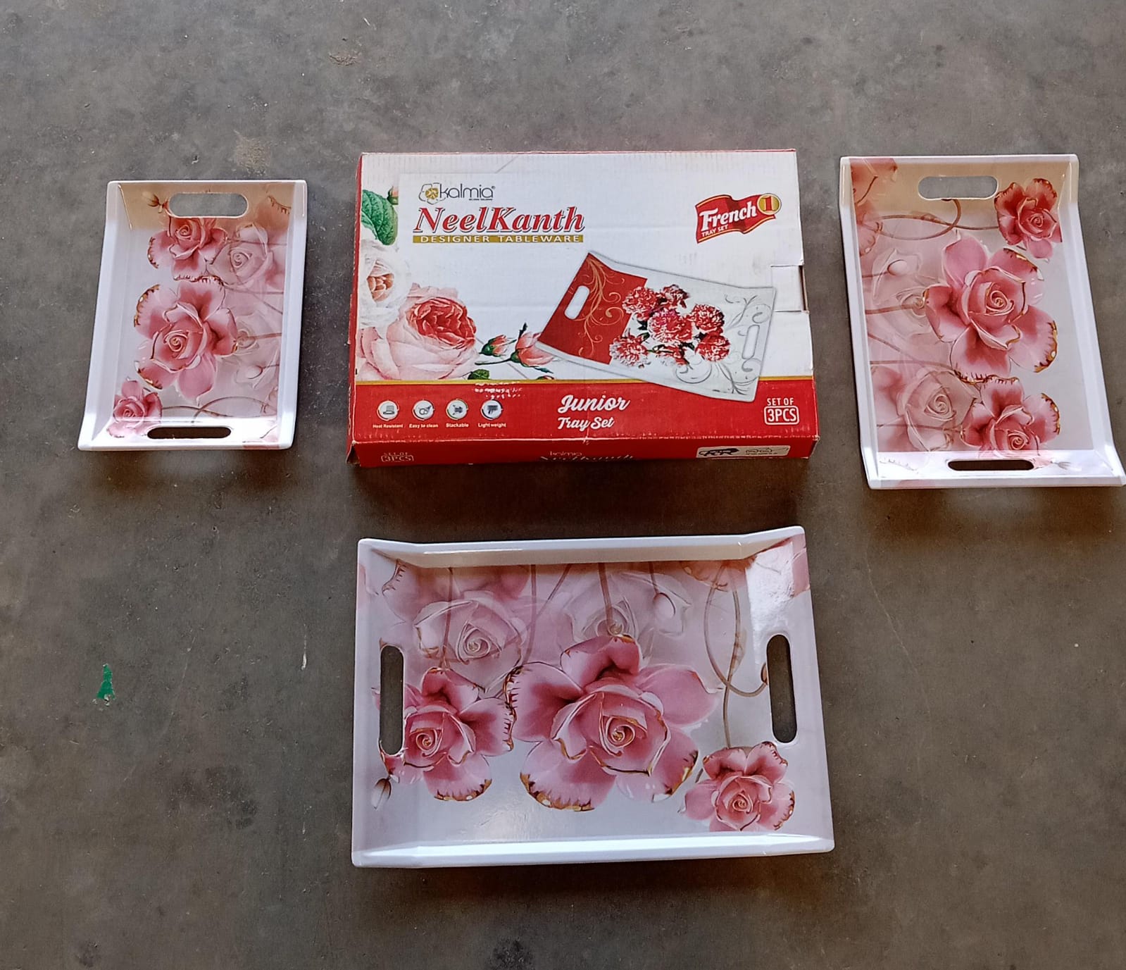 2292 Plastic Rectangular Shape Flower Printed Design Serving Tray 3 Pcs Home And Kitchen Use (3 Pcs Set) 2292 Plastic Rectangular Shape Flower Printed Design Serving Tray 3 Pcs Home And Kitchen Use (3 Pcs Set)